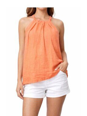 Tommy Bahama Womens Orange 100% Linen Tie-Back Halter Top Size XL